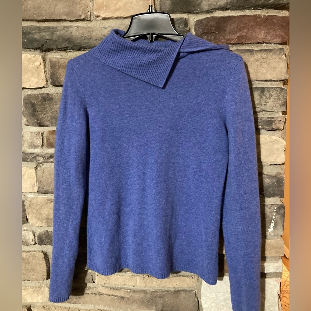 100% Cashmere Women's Cowl Neck Blue Sweater